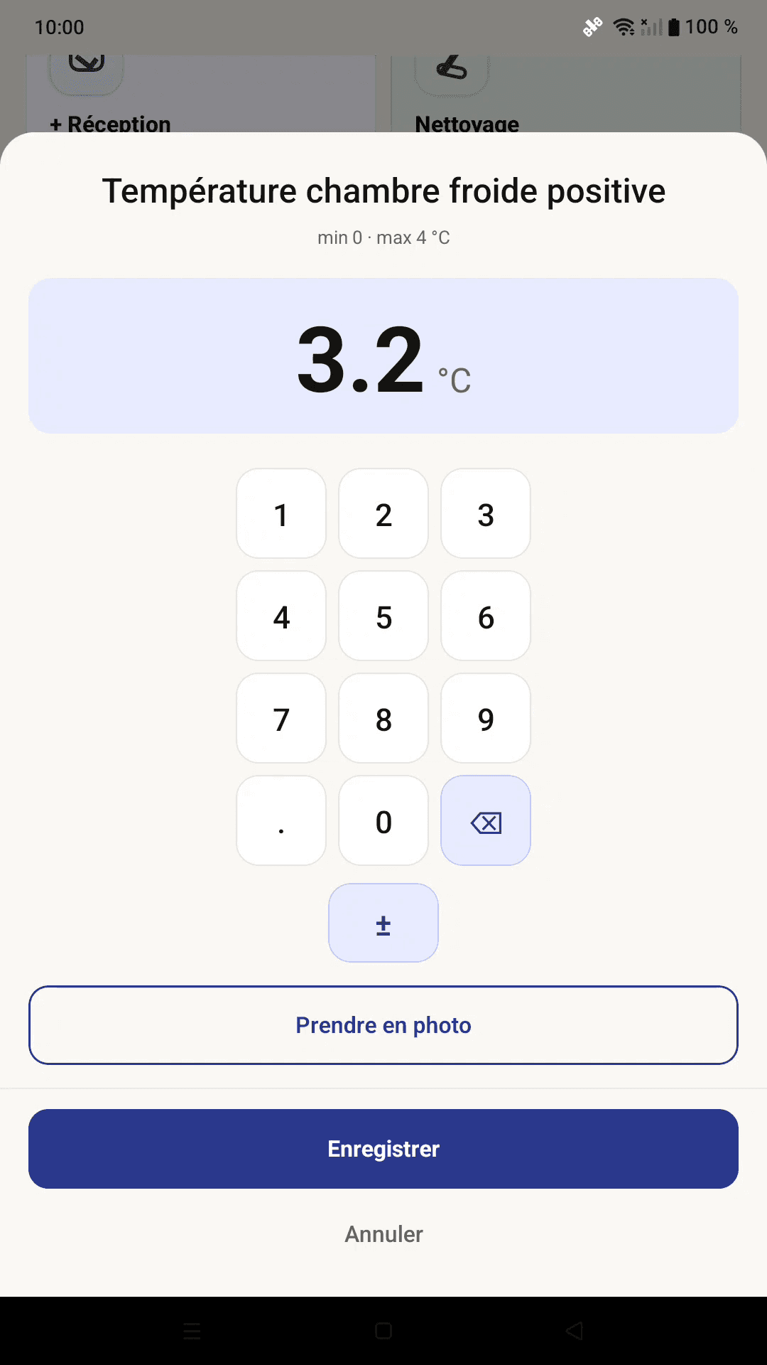 Saisie de température dans l’application Trakigon