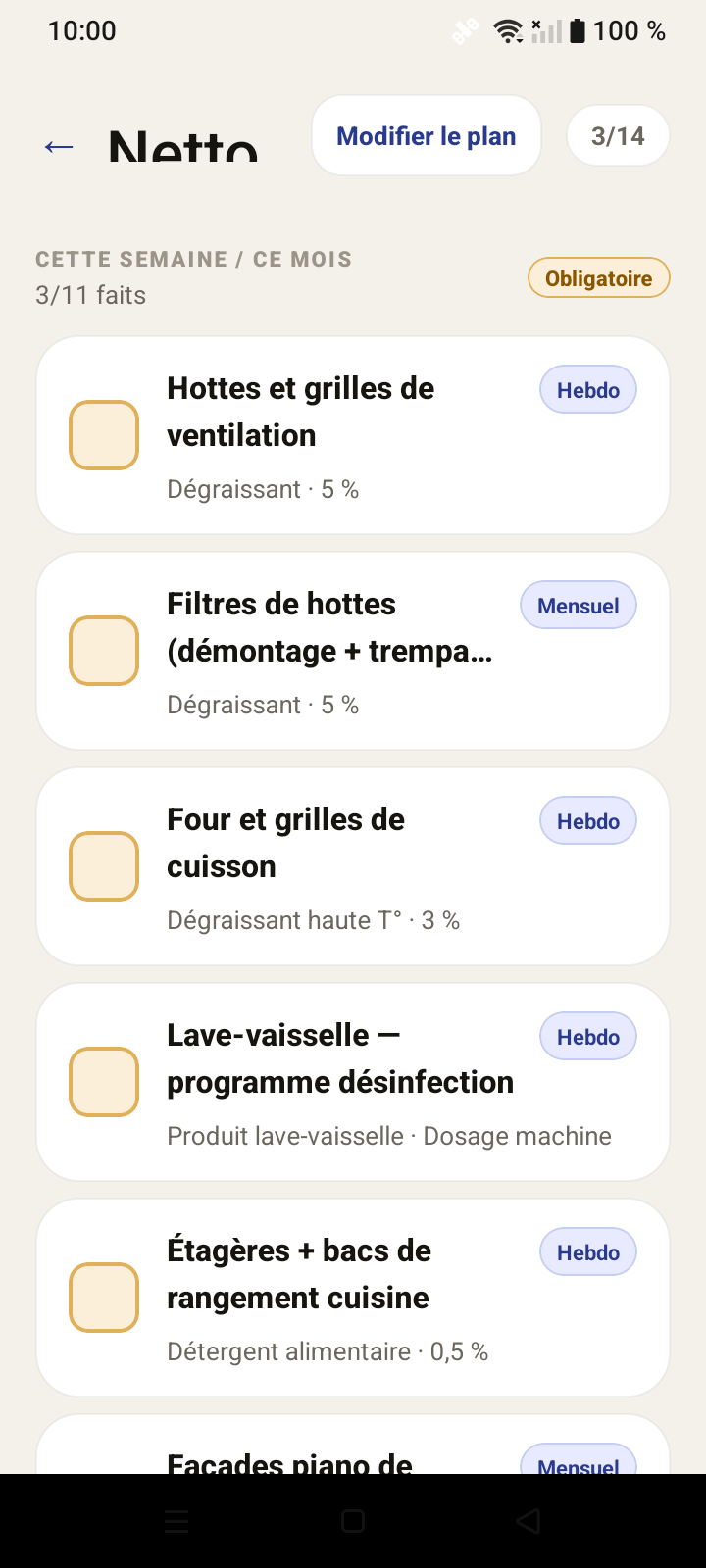 Plan de nettoyage HACCP dans Trakigon