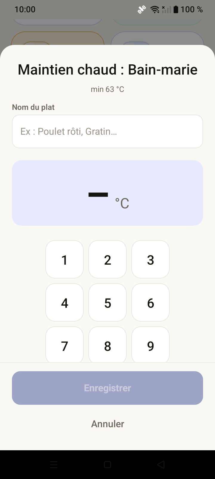 Saisie de température dans l'application mobile Trakigon