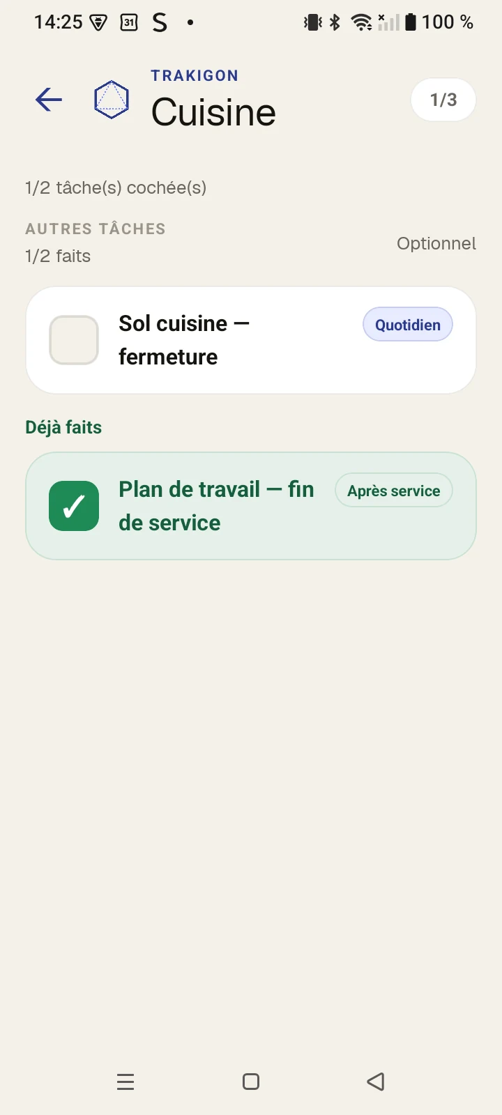 Tâche de nettoyage terminée dans Trakigon.