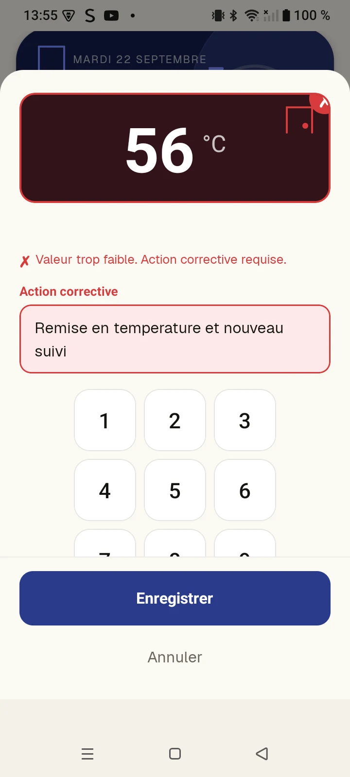Contrôle hors limite dans Trakigon avec action corrective.