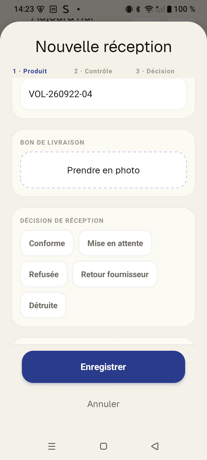 Réception fournisseur renseignée dans Trakigon.