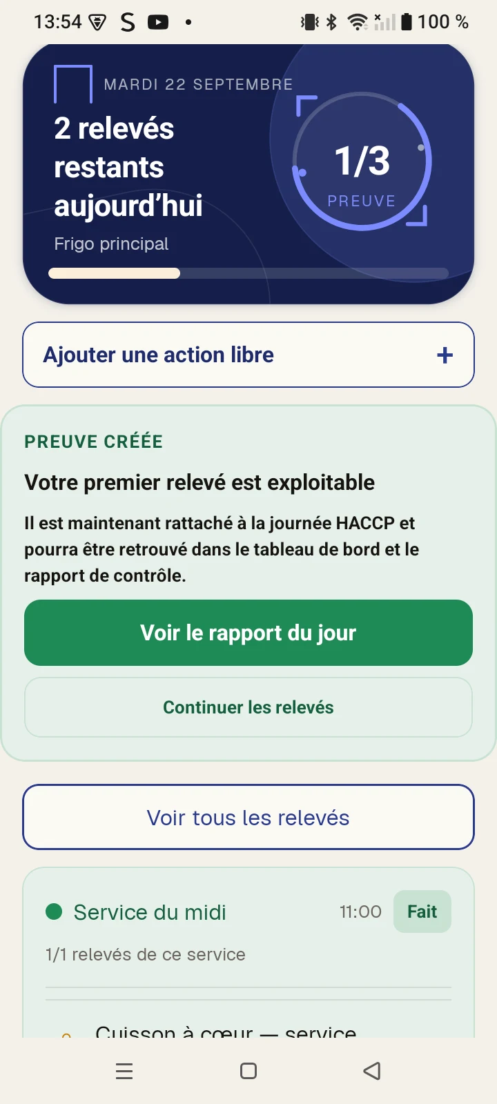 Preuve de température enregistrée dans Trakigon, visible dans les relevés CCP.